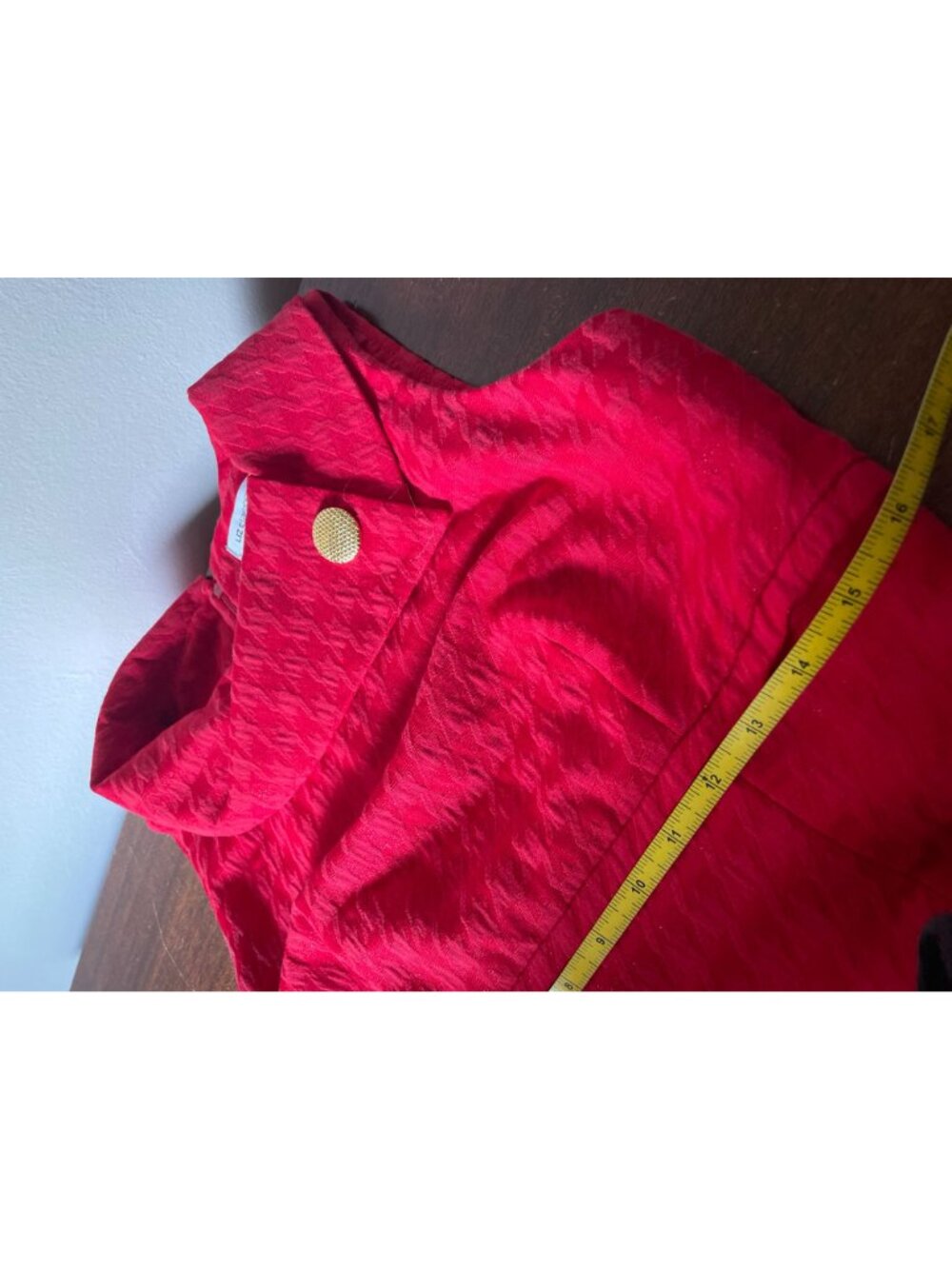 Vintage Liz Claiborne Red Houndstooth Dress Portrait Collar Gold Button SZ 8 - Picture 7 of 9